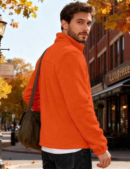 Mens Polar Fleece Jacket Full Zip Lightweight Casual Outdoor Jackets Stand Collar Warm Coats with Pockets
