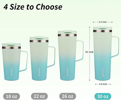 BJPKPK Insulated Tumbler with Handle, 30oz Insulated Tumblers with Lid and Straw, Stainless Steel Metal Water Bottles, Coffee Travel Mugs, Cups, Mint