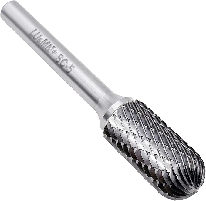Tungsten Carbide Burr Cylinder Shape SC-5 with Radius End Double Cut Rotary Burr File (1/2" Cutter Dia X 1"Cutter Length) with 1/4'' shank, by LU&MN