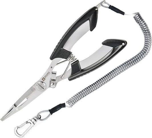 Booms Fishing H01 Small Fishing Pliers Scissors Braid Cutters Lightweight Stainless Steel Fishing Tools Split Ring Pliers Hook Remover - Black