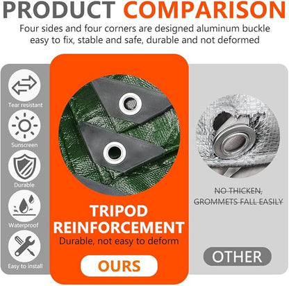 10x10Ft Tarps 5 MIL Heavy Duty Thick Waterproof Poly Tarp, UV Resistant&Tear Multipurpose Protective Cover w/Grommets and Reinforced Edges for Camping, Tent, Boat, RV, Car Green