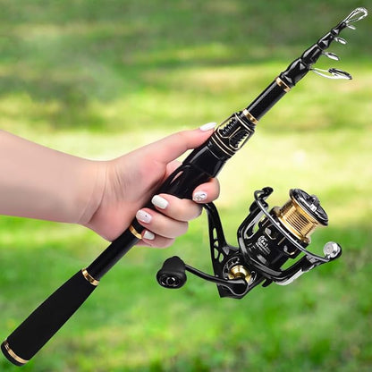 Fishing Rod and Reel Combo - Carbon Fiber Telescopic Fishing Pole with 2000 Spinning Reel Combos - Sea Saltwater Freshwater Ice Bass Fishing Tackle Set Fishing Rods Kit Fishing Poles and Reels Combo