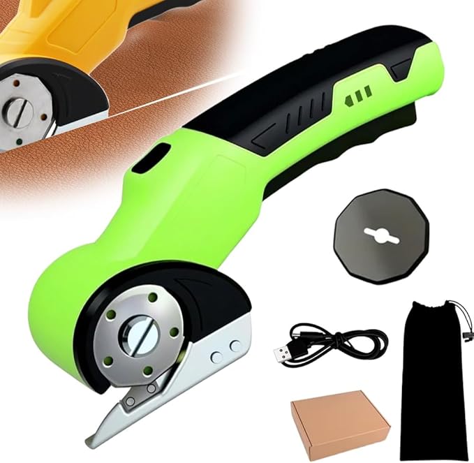 Electric Box Cutter for Cardboard, 2025 New Cordless Electric Scissors, Portable Rotary Cutter for Home and Office, Rechargeable Scissors for Carton Plastic Leather Cloth (Green Single blade)