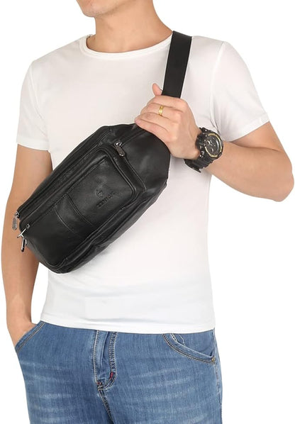 Genuine Leather Fanny Pack/Waist Bag/Organizer with Adjustable Belt, Multiple Pockets For Men and Women