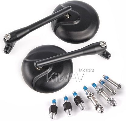 KiWAV Motorcycle Mirrors Aluminum Retro 4 Inches Round Matte Black Convex 10mm 5/16 Inches Bolts Pack of a Pair