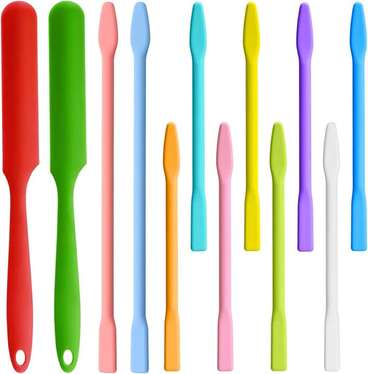 12 Pieces Silicone Stir Sticks Kit, Epoxy Resin Stirring Rod for Mixing Resin, Paint, Liquid, DIY Craft Tools for Making Flash Cups (Mix Color)