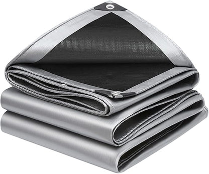 10x20Ft Tarps 16 MIL Heavy Duty Thick Waterproof Poly Tarp, UV Resistant&Tear Multipurpose Protective Cover w/Grommets and Reinforced Edges for Camping, Tent, Boat, RV, Car Silver&Black