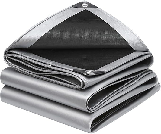 10x20Ft Tarps 16 MIL Heavy Duty Thick Waterproof Poly Tarp, UV Resistant&Tear Multipurpose Protective Cover w/Grommets and Reinforced Edges for Camping, Tent, Boat, RV, Car Silver&Black