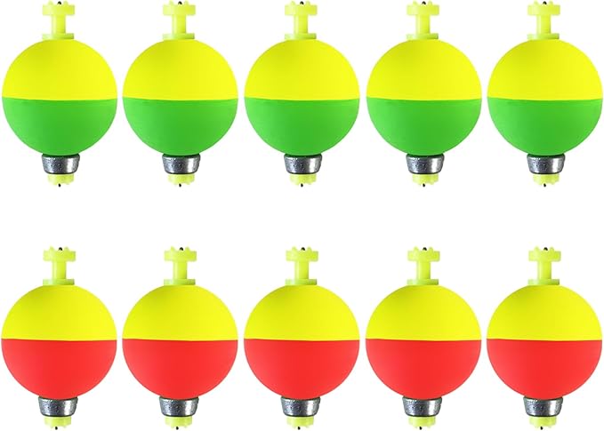 Fishing Bobbers Floats,10 Packs Weighted Bobbers for Fishing Foam Snap-on Fishing Floats Ball Oval Fishing Corks Bluegill Crappie Panfish Bass Trout