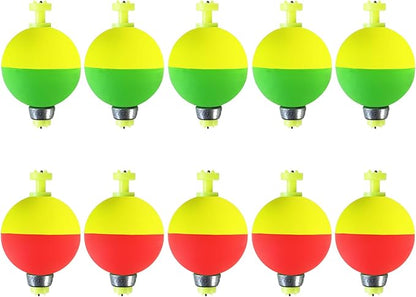 Fishing Bobbers Floats,10 Packs Weighted Bobbers for Fishing Foam Snap-on Fishing Floats Ball Oval Fishing Corks Bluegill Crappie Panfish Bass Trout
