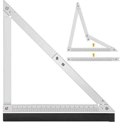 24 Inch Folding Triangle Ruler Aluminum Framing Square for Carpenter Tools Construction Framing Tool Woodworking Foldable Frame Measurement Angle Ruler