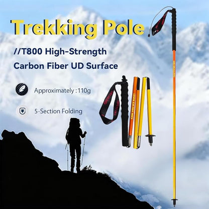 High Strength 5-Section Foldable Carbon Fiber Trekking Poles - 115g/125g/130g, Compact Hiking Staff for Men & Women, Ideal for Hiking, Trekking, Mountaineering & Backpacking