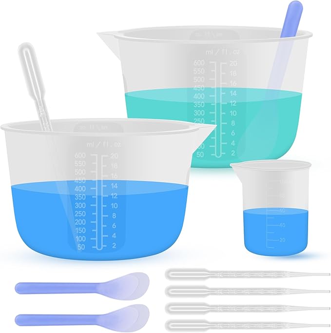 Silicone Resin Mixing Measuring Bowls 2Pcs 600ml/20oz for Resin Supplies, Thickened Reusable Silicone Bowl Cups for Epoxy Mixing, with Stir Sticks, Jewelry Making