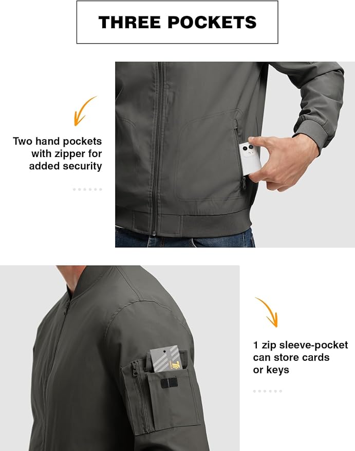 TBMPOY Men's Lightweight Bomber Jackets Light Windbreaker Casual Stylish Fall Golf Zip Up Dress Business Varsity