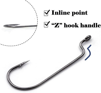 EWG Hooks for Bass Fishing,50Pcs/100Pcs Texas Carolina Rig Hooks Worm Hook Weedless/Inline for Soft Plastic Baits Saltwater