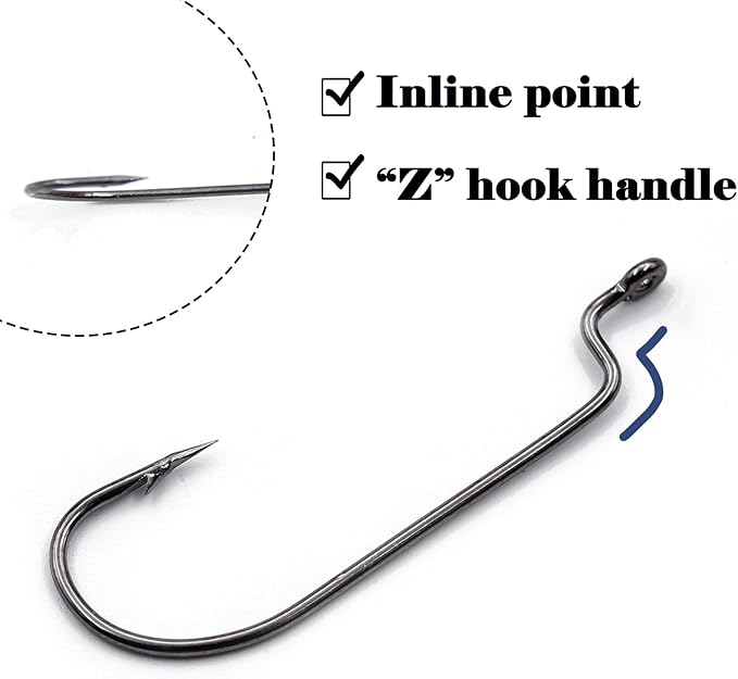 EWG Hooks for Bass Fishing,50Pcs/100Pcs Texas Carolina Rig Hooks Worm Hook Weedless/Inline for Soft Plastic Baits Saltwater