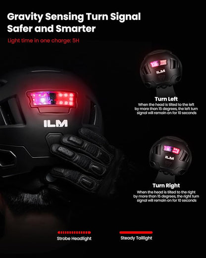 ILM Smart Adult Bike Helmet with Automatic G-Sensor Turn Signal & Brake Warning LED Light Control Road Cycling Helmet E3-12LS