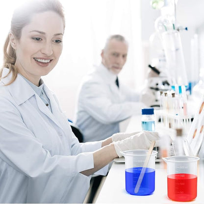 Coopay 12 Pack 200ml/6.8oz Plastic Beakers Epoxy Mixing Cups, Plastic Graduated Cups Clear Multipurpose Measuring Cups with 50 Pack Wooden Stirring Sticks for Resin, Epoxy, Stain, Mixing Paint