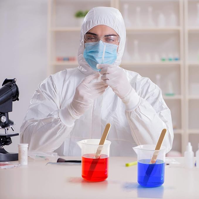 Coopay 12 Pack 100ml/3.4oz Plastic Beakers Epoxy Mixing Cups, Plastic Graduated Cups Clear Multipurpose Measuring Cups with 50 Pack Wooden Stirring Sticks for Resin, Epoxy, Stain, Mixing Paint