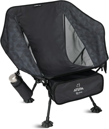 ATEPA UFO3.0 Backpacking Camping Chair, Ultralight Extra Wide Comfortable Folding Chairs 330lbs Heavy Duty Portable Hexagon Ergonomic Height Adjustable Seat with Anti-Sinking Feet for Hiking, Black