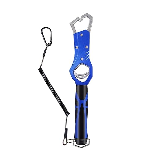 Eupheng 11.8'' Heavy-Duty Fish Gripper with Scale Rustproof Aluminum Body, Non-Slip Rubber Handle, Built-in Weight Estimator & Wrist Lanyard