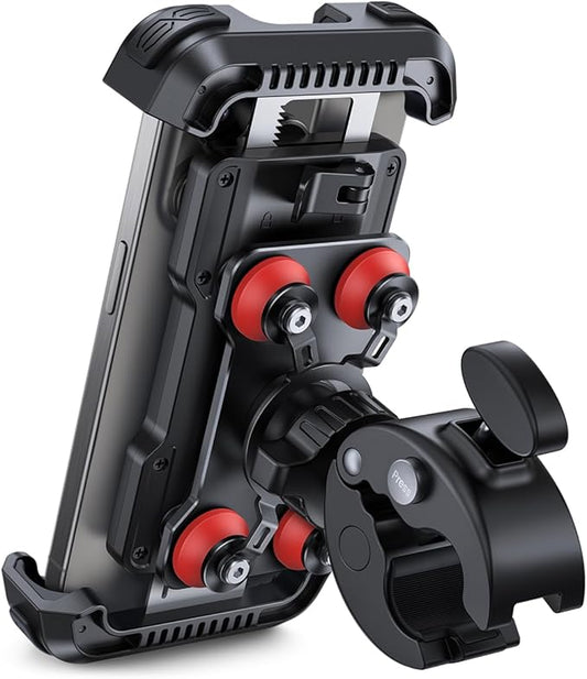 Lamicall Motorcycle Phone Mount Holder - [Dual Vibration Dampener] [Upgrade Handlebar Clip] Motorcycle Cell Phone Holder, Bike Phone Mount, for iPhone 16/15/14/13 Pro Max, 4.7-6.7" Phones. Red