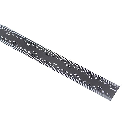 Metal Square Ruler Leathercraft Black Tempered Stainless Steel Measuring Square Ruler for DIY Leather Handmade Sewing Tools Measuring Supplies, Length 0-300mm/0-12inch Scale