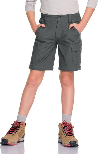 CQR Kids Youth Hiking Cargo Pants, UPF 50+ Quick Dry Convertible Zip Off Pants, Outdoor Camping Pants