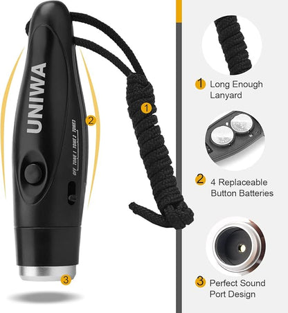 UNIWA Electronic Whistle, 4 Pack Handheld Electronic Whistles Electric Whistle with Lanyard Three Tone Distinct High Volume Outdoor Sport Whistle for Coaches, Referees, P.E. Teacher