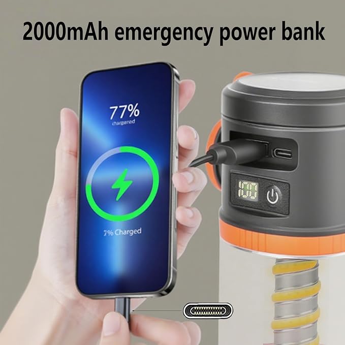 Portable LED Camping Lantern with Flashlight - COB Solar USB Battery Powered for Power Outages,Emergency Survival Light,Hurricane Preparedness Gear for Home Outdoor-Camping(Orange 2PACK)