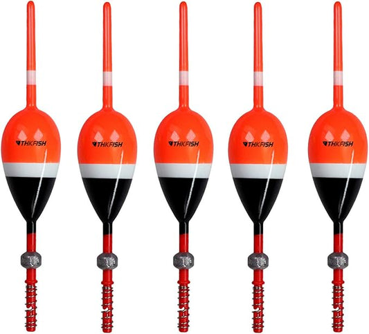 THKFISH Fishing Floats and Bobbers Balsa Wood Floats Spring Bobbers with Oval Slip Bobbers for Crappie Panfish Walleyes Fixed Bobber (1"X0.7"X6") (1.25"X0.75"X6") (2"X1.14"X5.86") 5pcs