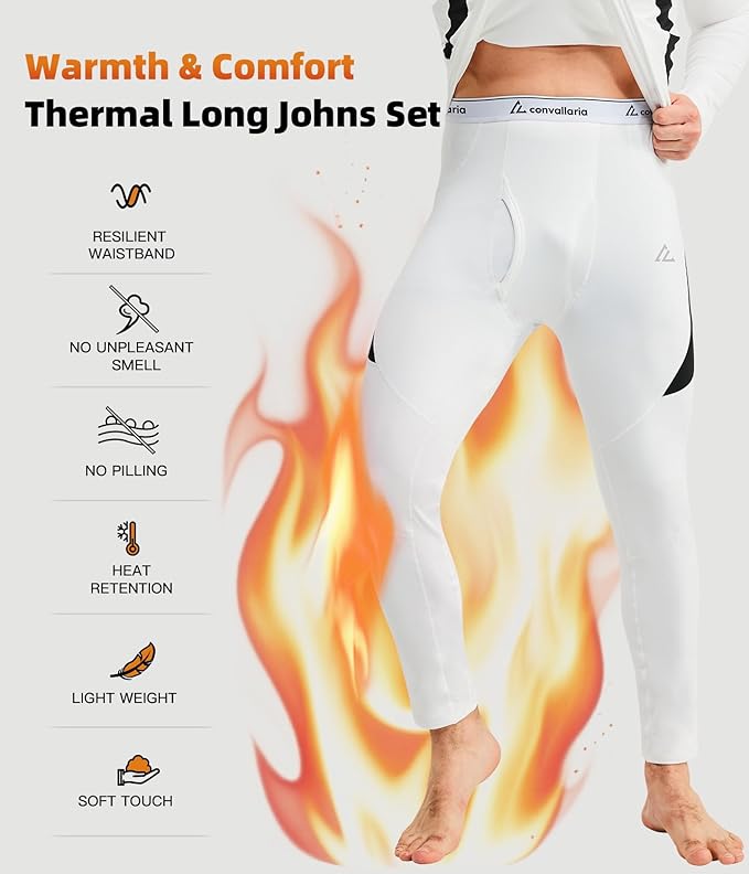 CL convallaria Mens Thermal Underwear Set with Fly Long Johns Base Layer Winter Hunting Gear Sport Top and Bottom