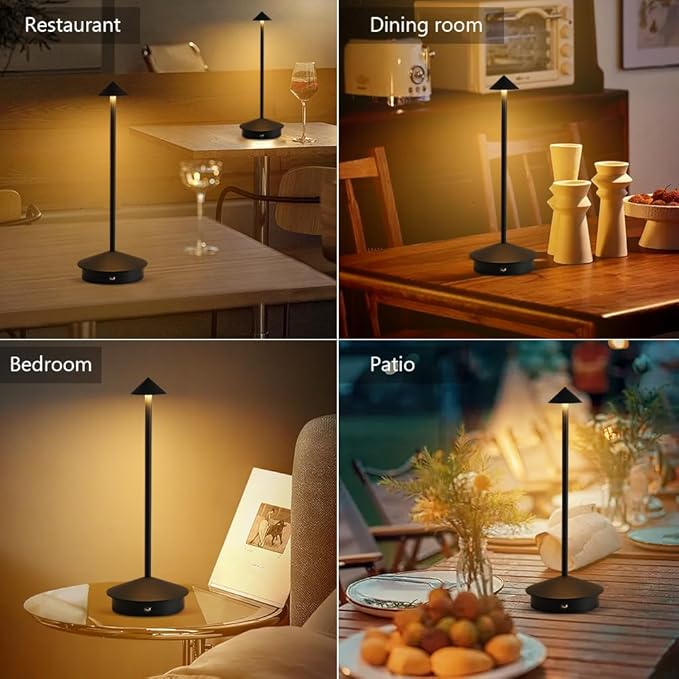 2 Pack LED Rechargeable Cordless Table Lamps,Portable Outdoor 5000mAh Battery Operated Table Light Touch Control 3 Color Dimmable for Patio/Cofee/Restaurant/Camping/Dining/Bedroom-Black