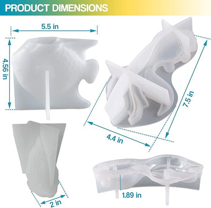 2Pcs Large Goldfish Resin Molds, 7.5in & 5.5in 3D Koi Fish Silicone Epoxy Moulds, Large Animal Silicone Mold for Resina Casting, DIY Craft, Home Office Cabinets Wall Desktop Decor