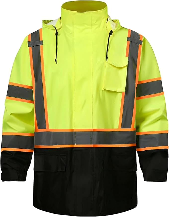 SKSAFETY Hi Vis Reflective Rain suits for Men Waterproof - High Vis Safety Rain Jacket, High Visibility Raincoat for Men