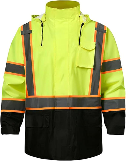 SKSAFETY Hi Vis Reflective Rain suits for Men Waterproof - High Vis Safety Rain Jacket, High Visibility Raincoat for Men
