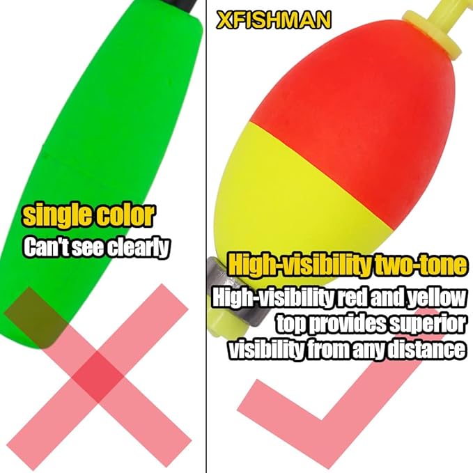 XFISHMAN Weighted-Bobbers-for-Fishing-Floats-Bouy Slip Bobber Fishing Corks Kit Crappie Bluegills Panfish Catfish Hand Made Foam Float 1 Inch 2 in 8-12 Pack