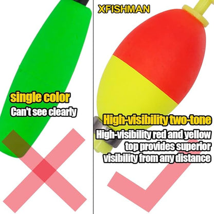 XFISHMAN Weighted-Bobbers-for-Fishing-Floats-Bouy Slip Bobber Fishing Corks Kit Crappie Bluegills Panfish Catfish Hand Made Foam Float 1 Inch 2 in 8-12 Pack