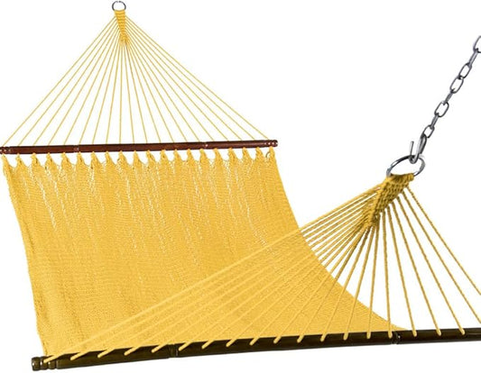 Lazy Daze Hammocks 10.5 FT Double 2 Person Caribbean Rope Hammock, Hand Woven Polyester Hammock with Spreader Bars, for Outside Outdoor Backyard Patio Poolside,450 LBS Capacity, Yellow