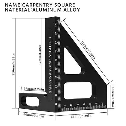 Woodworking Square Ruler, Multi-Angle Measuring Ruler,45/90 Degree Aluminum Alloy Drawing Line, Miter Triangle Ruler, High Precision Layout Measuring Tool for Engineers, Carpenters, and Craftsmen