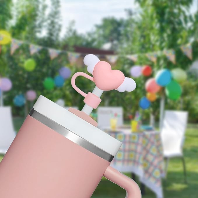 4 Pcs 0.4in Straw Cover for Stanley Cup, Silicone Straw Topper Set for 30&40oz Stanley Tumble, Fit for 10mm/0.4in Straws (Pink)
