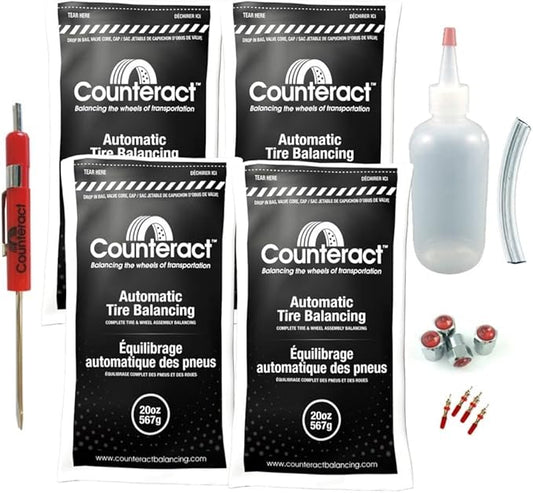 Counteract DIYK-20 Do It Yourself Tire/Wheel Balancing Beads Kit - Off -Road, Medium/Heavy Duty Truck Tires, (4) 20oz DIY Bead Bags, (4) Valve Caps and Cores, (1) Core Remover, Injector Bottle