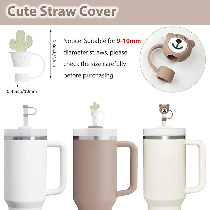 Stanley Cup Accessories Set Including 6 Pcs Silicone Spill Proof Stopper, 2 Pcs Straw Cover Cap for 9-10 mm Straws, 1 Pcs Silicone Boot for Stanley Cup 40oz & 30oz Tumbler (Almond Rose)