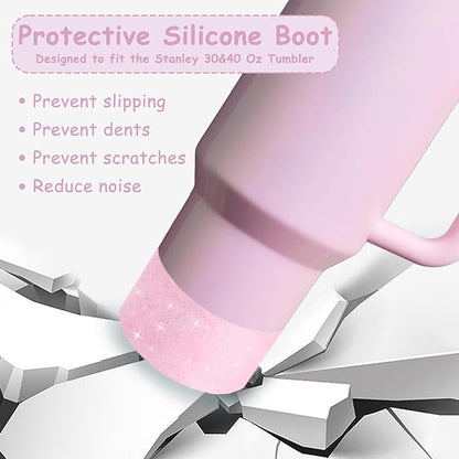 Stanley Cup Accessories Set,Including 2 Pcs 0.4in Straw Cover, 1 Silicone Spill-Proof Stopper Set of 3, 1 Cute Maple Handle Charm, 1 Silicone Boot Fits Stanley 40&30 Oz Tumbler (Peony 2.0)