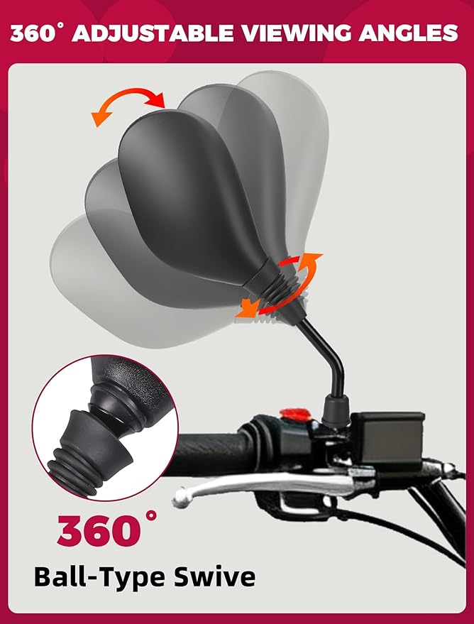 ATV Motorcycle Rear View Mirrors for Polaris Sportsman Honda Foreman Yamaha Big Bear Arctic Cat Suzuki Quadsport CFmoto Cforce 8mm/10mm Adapter 7/8" Handlebar Mount for Quads GY6 Scooters Mopeds