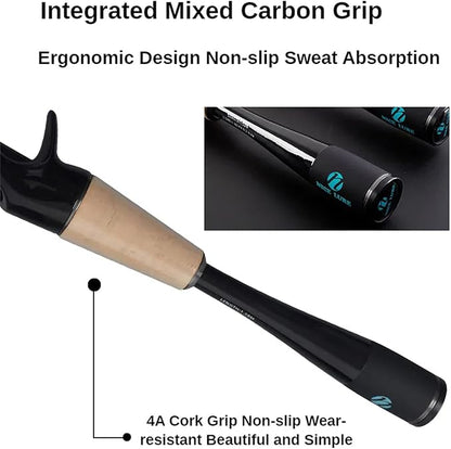 PURELURE Telescopic Fishing Rod Ultralight or Light, Carbon Fiber Rod Spinning & Casting, Fuji Alconite Ring and Reel Seat, One-Piece Mixed Carbon/4A Cork Handle, Spare Solid Tip, Portable Travel Rod