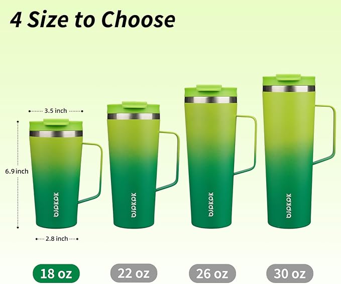 BJPKPK Insulated Tumbler with Handle, 18oz Insulated Tumblers with Lid and Straw, Stainless Steel Metal Water Bottles, Coffee Travel Mugs, Cups, Bamboo Grove
