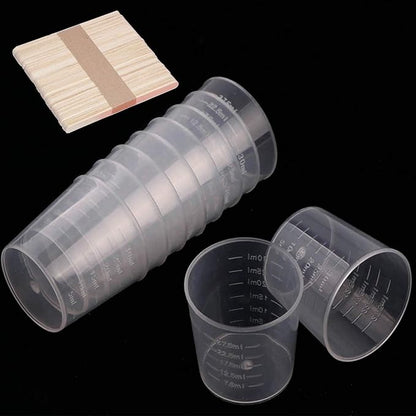 300 Pack 1oz/30ml Plastic Graduated Cups Transparent Scale Cups with 300 Pack Wooden Stirring Sticks for Mixing Paint, Stain, Epoxy, Resin