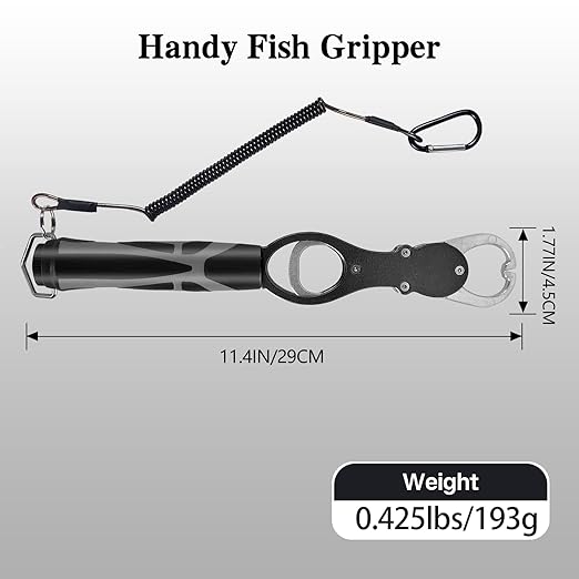 Eupheng 11.4'' Heavy-Duty Fish Gripper with Scale Rustproof Aluminum Body, Non-Slip Rubber Handle, Built-in Weight Estimator & Wrist Lanyard