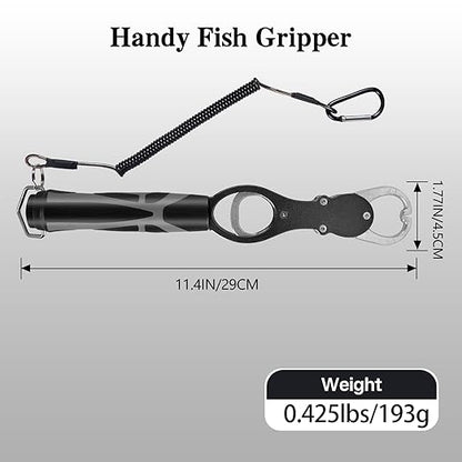 Eupheng 11.4'' Heavy-Duty Fish Gripper with Scale Rustproof Aluminum Body, Non-Slip Rubber Handle, Built-in Weight Estimator & Wrist Lanyard
